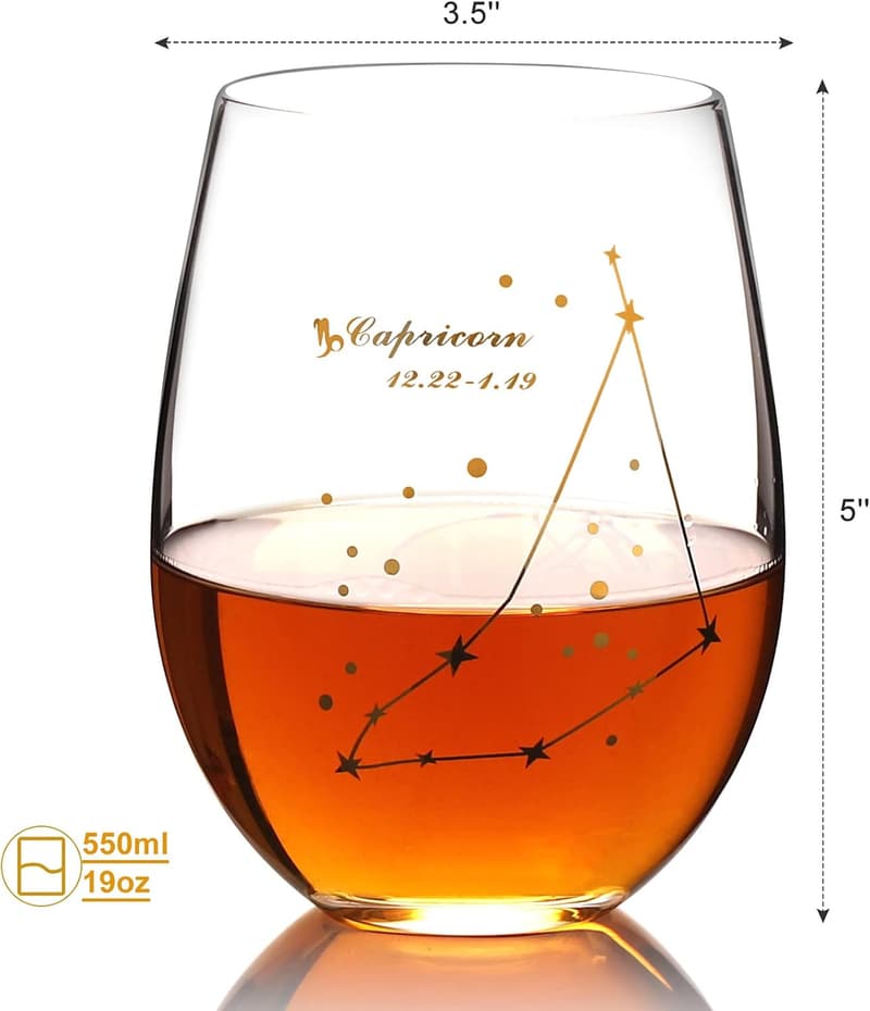 Capricorn Stemless Wine Glass - 20oz Zodiac Astrology Gift