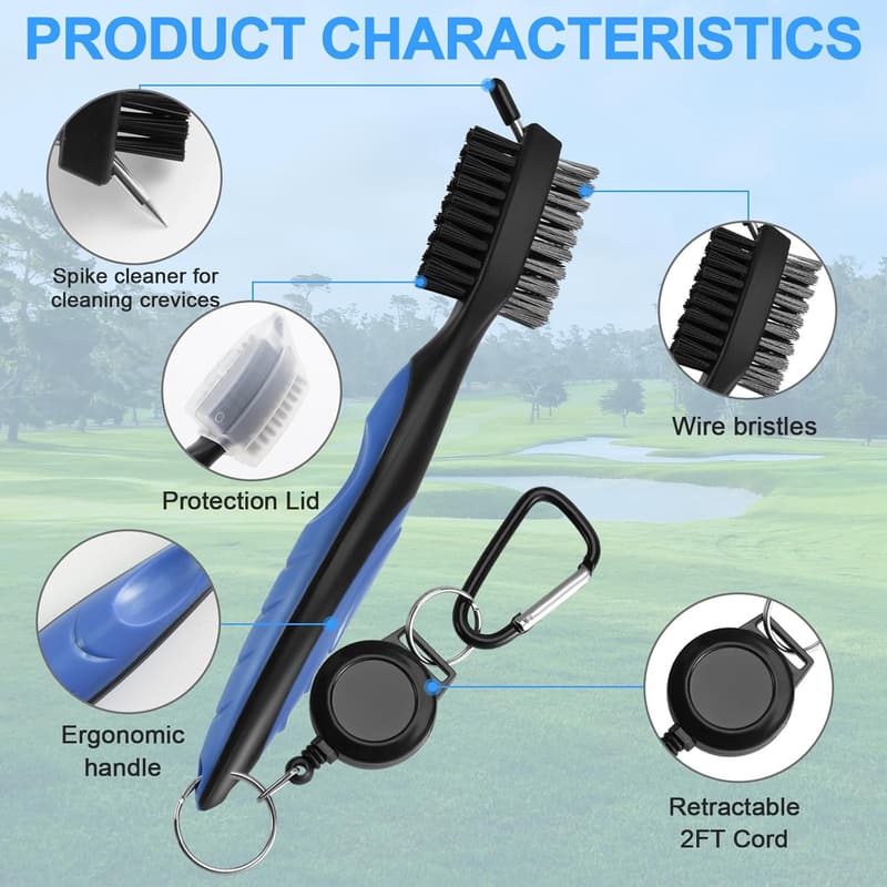 Professional Golf Club Cleaner Brush with Retractable Zip-line (2 Pack)
