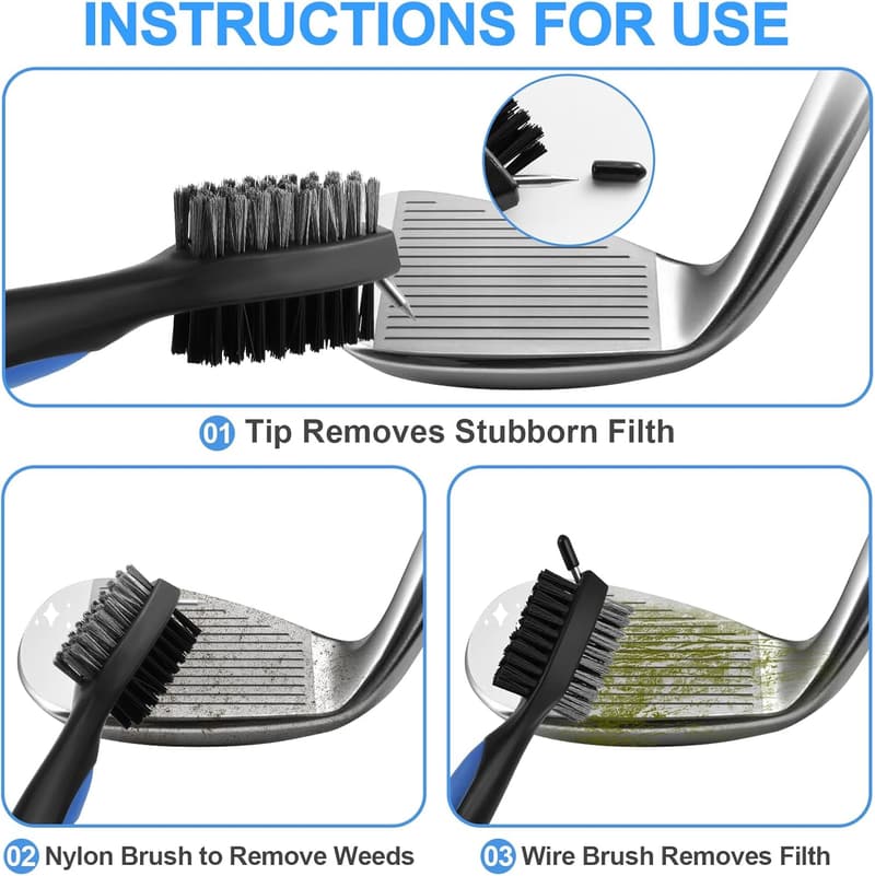 Professional Golf Club Cleaner Brush with Retractable Zip-line (2 Pack)