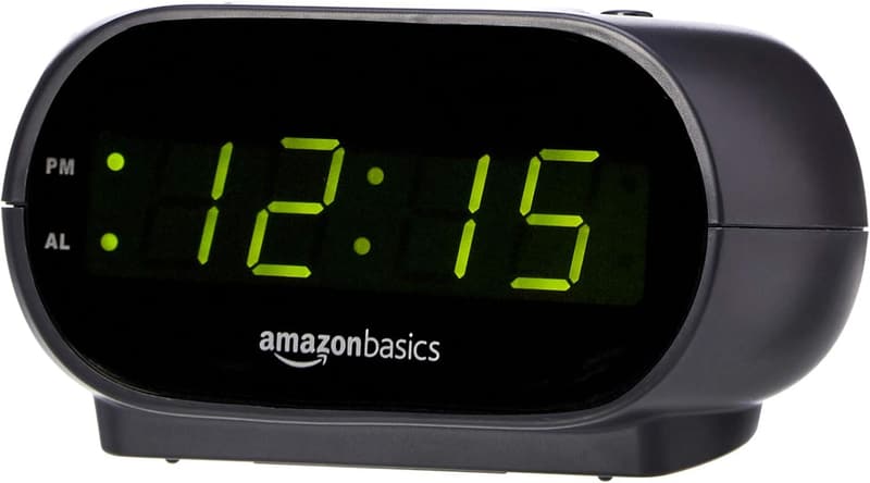 Compact Black Digital Alarm Clock with LED Display and Nightlight