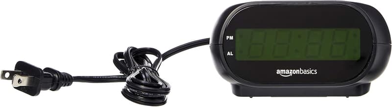 Compact Black Digital Alarm Clock with LED Display and Nightlight