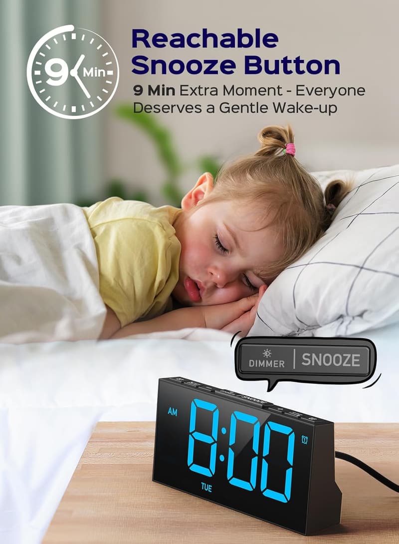 Digital Alarm Clock with Dual Alarms, USB Port, 4 Brightness Levels