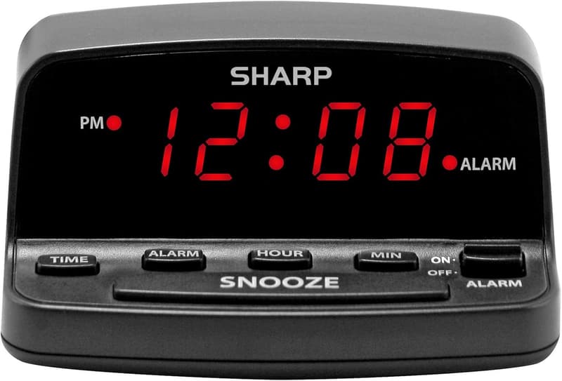 Sharp Digital Alarm Clock with Red LED Display and Battery Backup