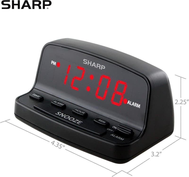Sharp Digital Alarm Clock with Red LED Display and Battery Backup
