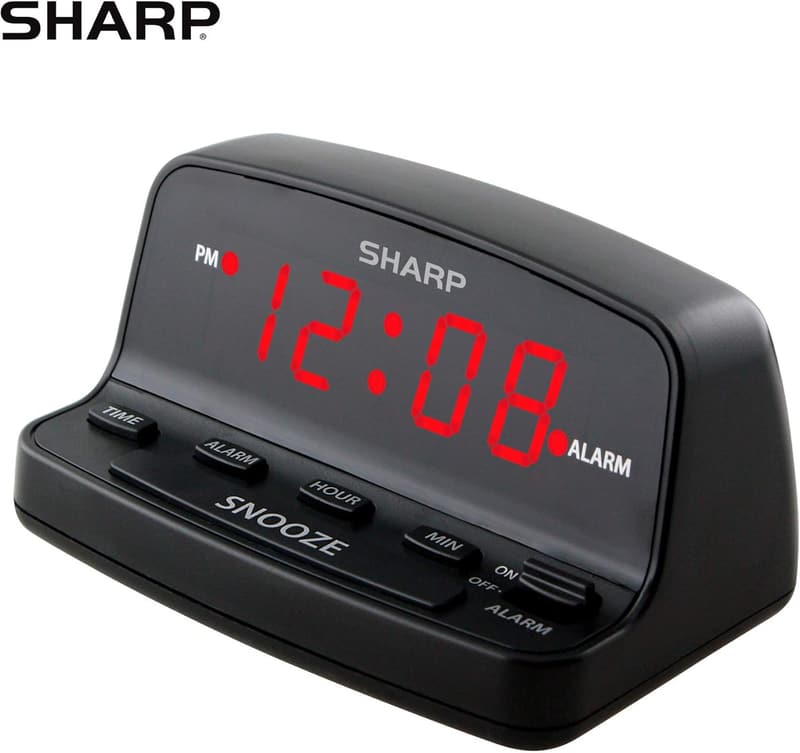 Sharp Digital Alarm Clock with Red LED Display and Battery Backup