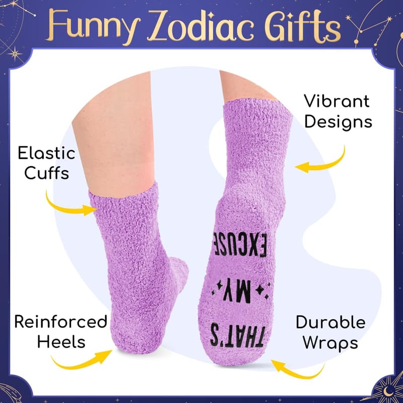 Zodiac Gifts for Women - Constellation Galaxy Fuzzy Socks