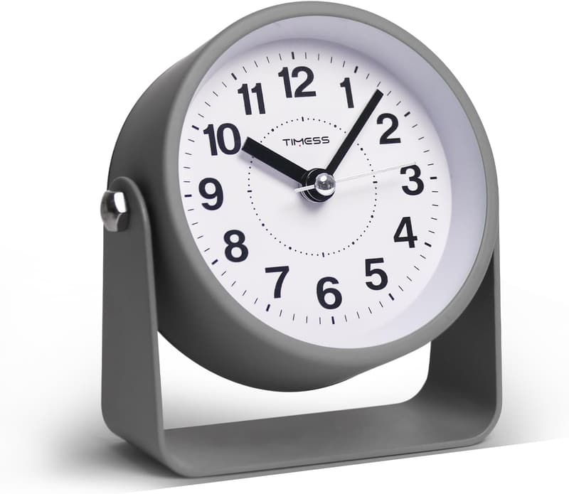 Battery-Operated Silent Quartz Alarm Clock with Snooze - Gray