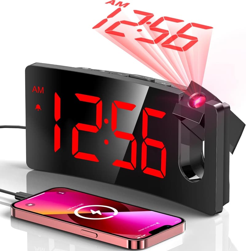 Digital Projection Alarm Clock with 180° Rotatable Projector