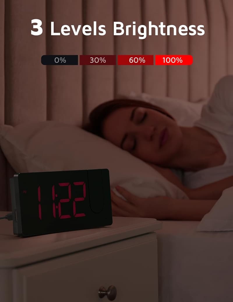 Digital Projection Alarm Clock with 180° Rotatable Projector