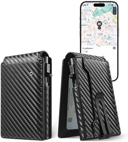 Minimalist Leather Wallet with Smart Tracker for iOS, Black