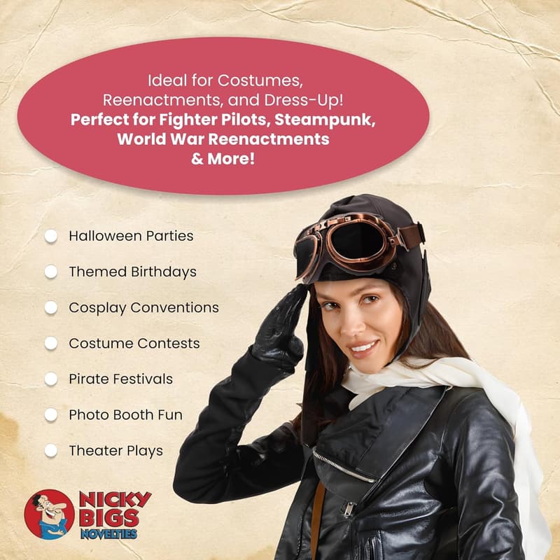 Retro Aviator Helmet Costume Set with Goggles & Scarf