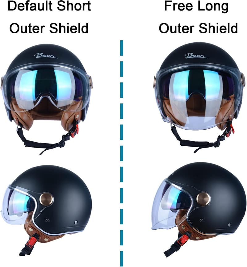 DOT Approved Open Face Motorcycle Helmet with Dual Visors