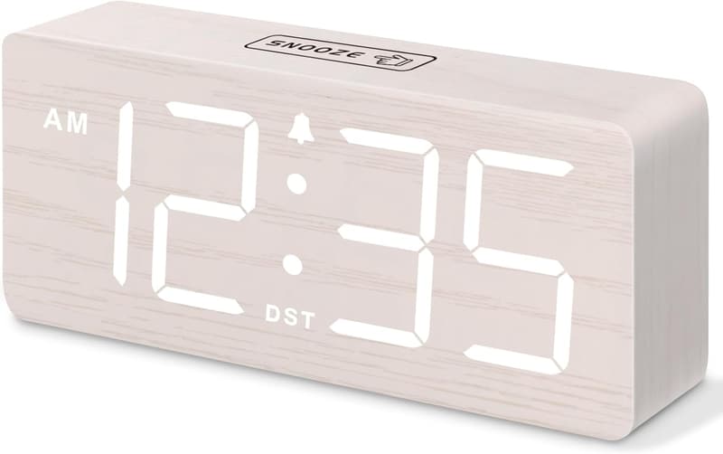 DreamSky Wooden Digital Alarm Clock with USB Port and Dimmer