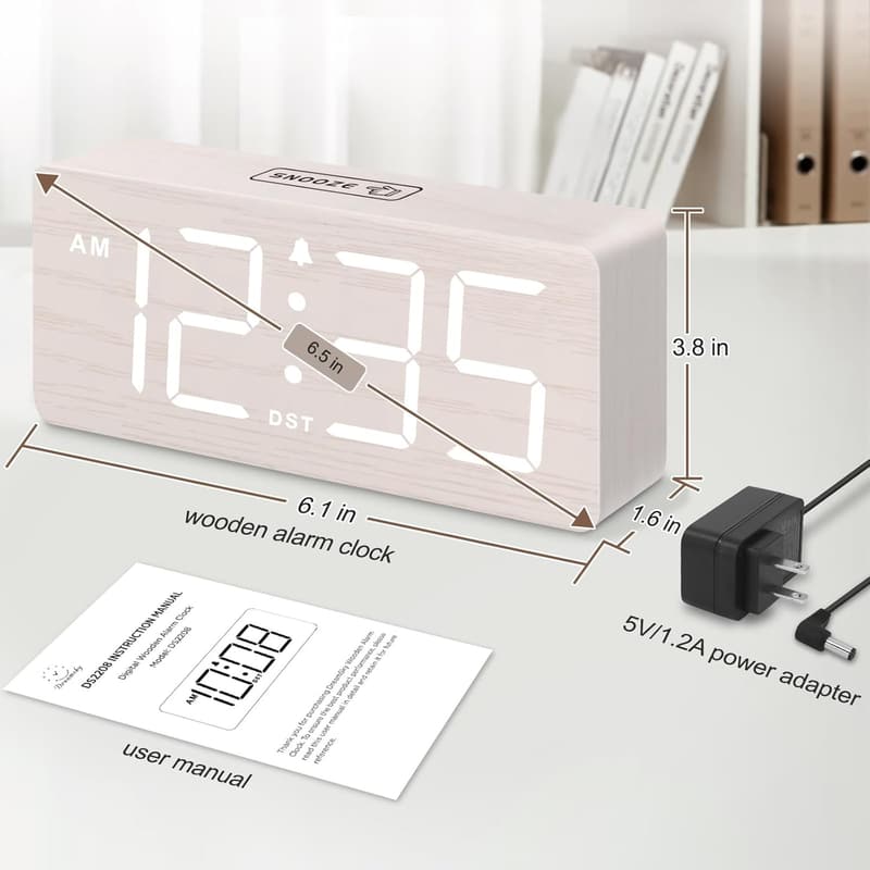 DreamSky Wooden Digital Alarm Clock with USB Port and Dimmer