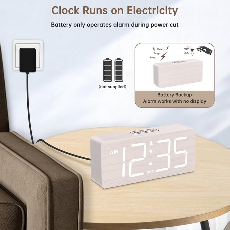 DreamSky Wooden Digital Alarm Clock with USB Port and Dimmer