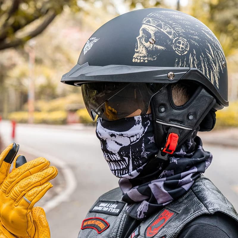 DOT Approved Open Face Motorcycle Helmet with Sun Visor - Unisex