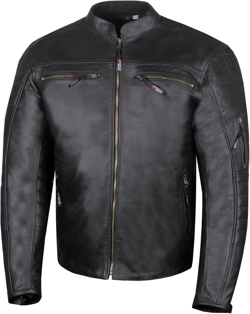 Men's Buffalo Leather Motorcycle Jacket with Vents & Armor - Black XXL