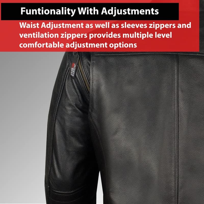 Men's Buffalo Leather Motorcycle Jacket with Vents & Armor - Black XXL