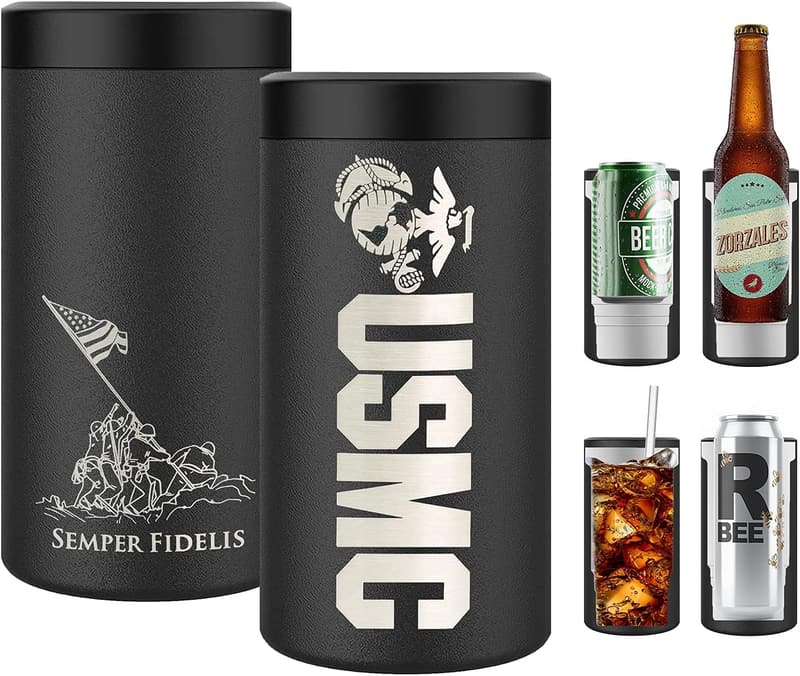 USMC Stainless Steel 4-in-1 Can Cooler for Beer & Slim Cans