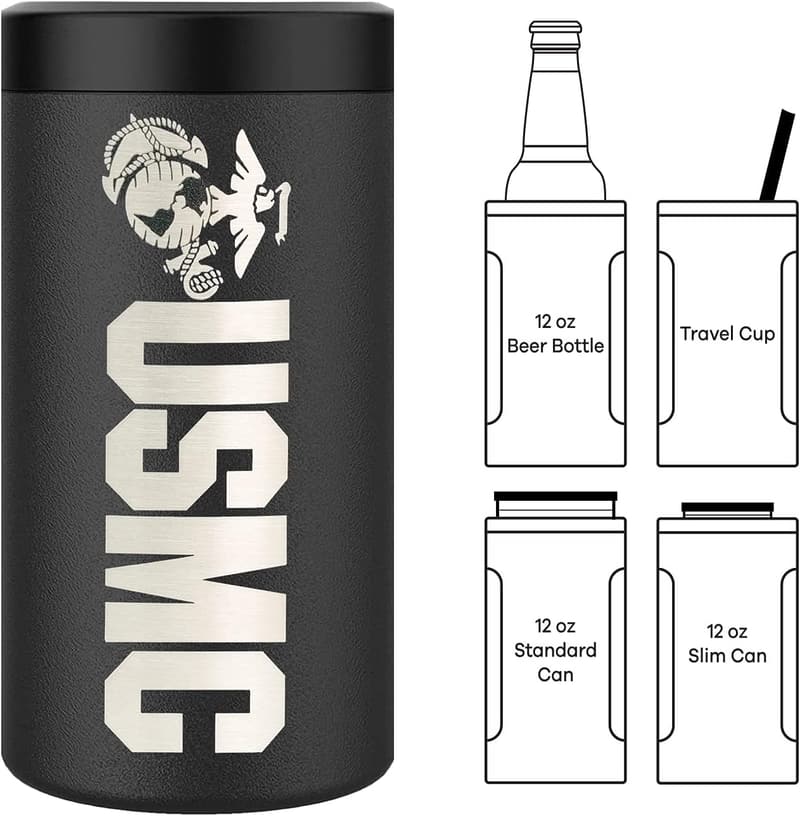 USMC Stainless Steel 4-in-1 Can Cooler for Beer & Slim Cans