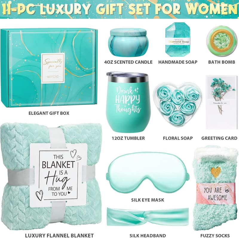 Ocean Relaxing Spa Gift Basket with Luxury Flannel Blanket for Women