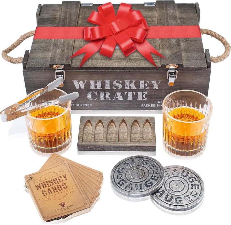 Whiskey Stones Gift Set for Dad - Artisan Glasses & Coasters