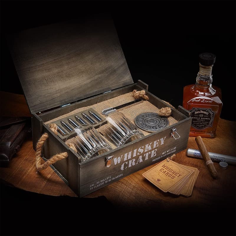 Whiskey Stones Gift Set for Dad - Artisan Glasses & Coasters