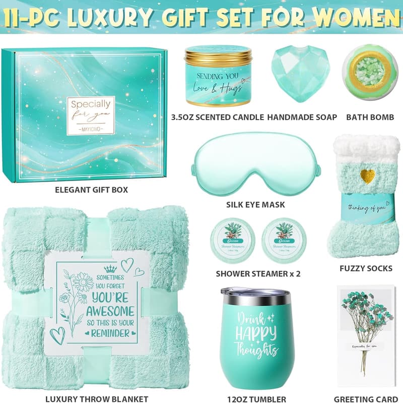 Get Well Soon Spa Gift Basket for Women with Luxury Blanket