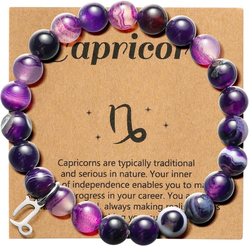 Birthday Natural Stone Zodiac Bracelet for Women with Charm Card
