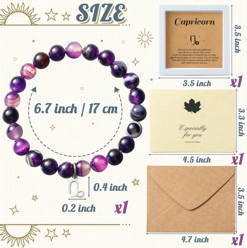 Birthday Natural Stone Zodiac Bracelet for Women with Charm Card