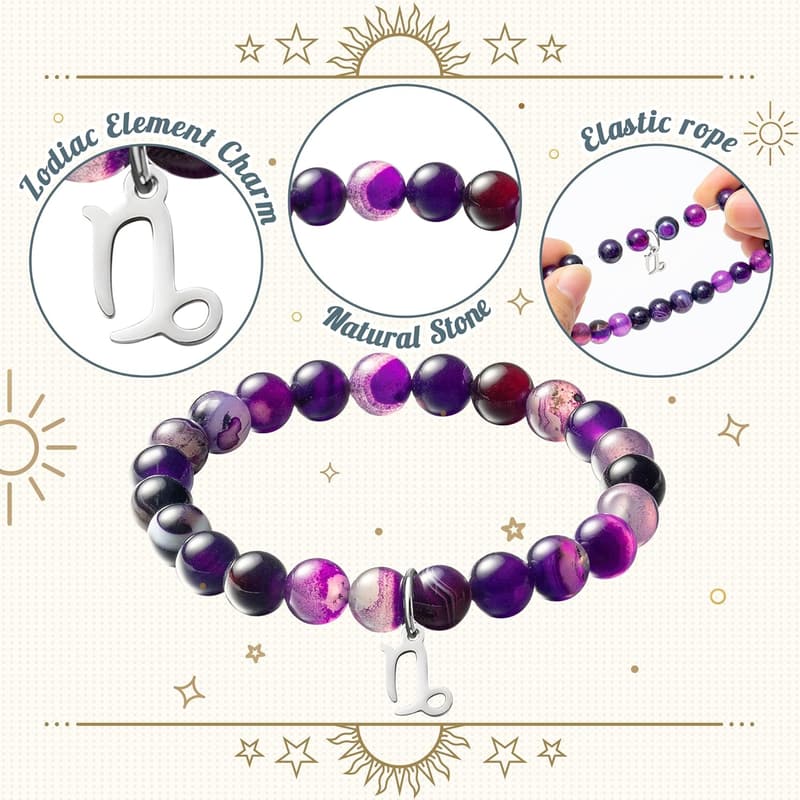 Birthday Natural Stone Zodiac Bracelet for Women with Charm Card