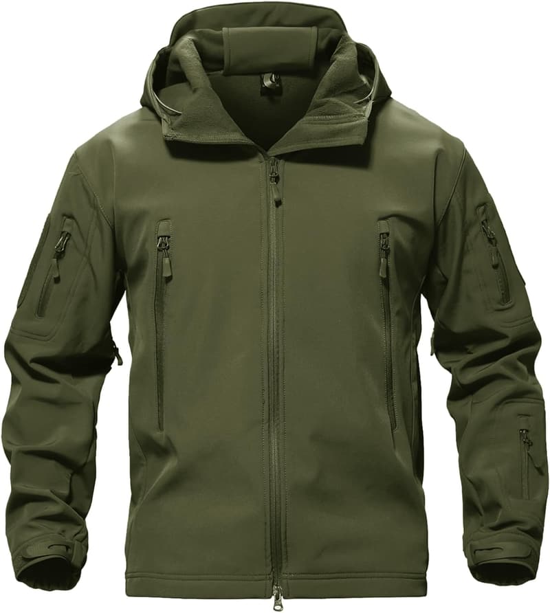 Men's Tactical Fleece Rain Jacket - Warm Softshell Hooded
