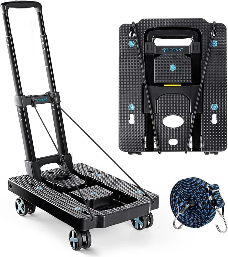 Folding Portable Dolly Cart - 4-Wheel, 110 lbs Capacity