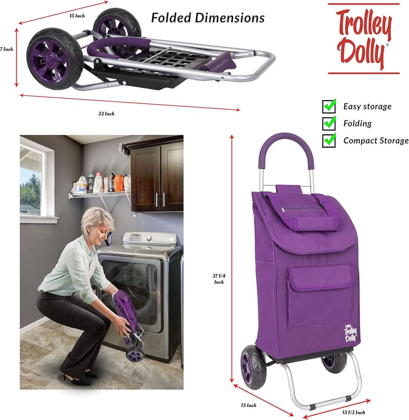 Foldable Purple Shopping Cart with Removable Bag