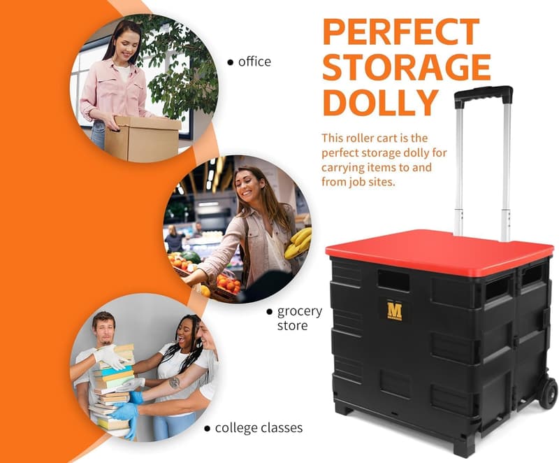 Collapsible Black Rolling Dolly Cart for Teachers - Multi-Functional & Easy-to-Fold