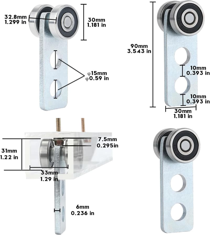 Bearing Trolley Assembly with Set Screw Space for Strut Channel