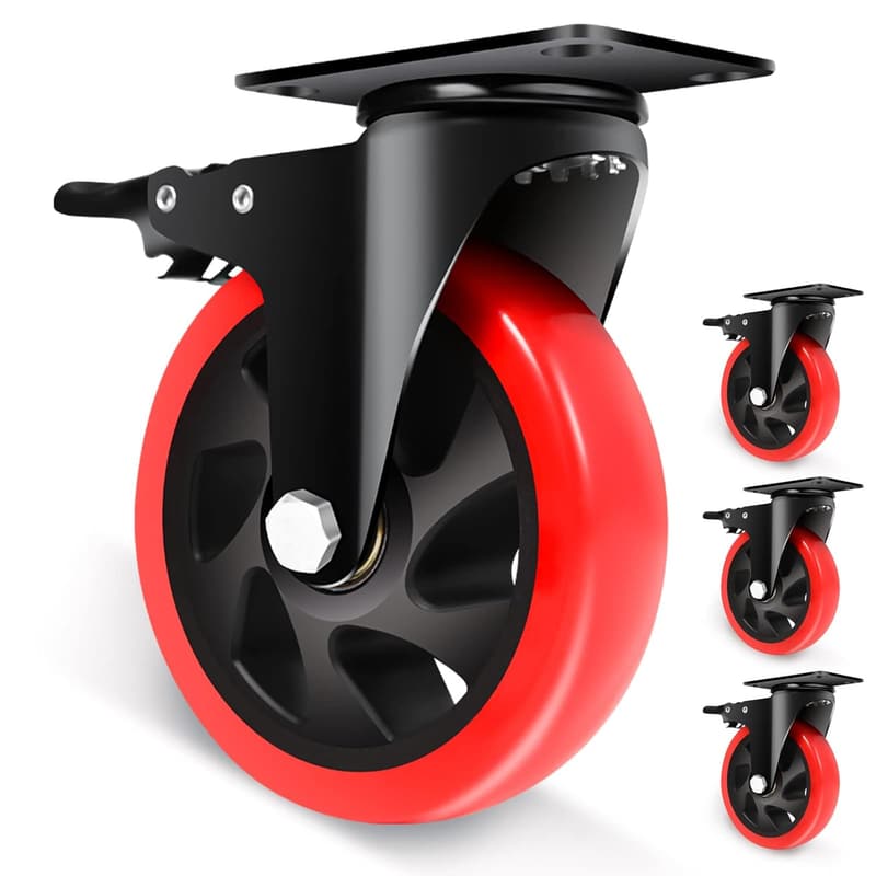Heavy-Duty 5-Inch Swivel Casters with Brake - Set of 4