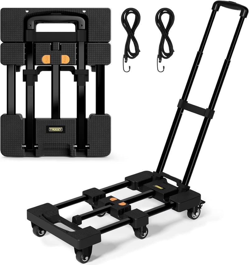 Heavy-Duty Folding Dolly Cart with 6 Wheels & Straps