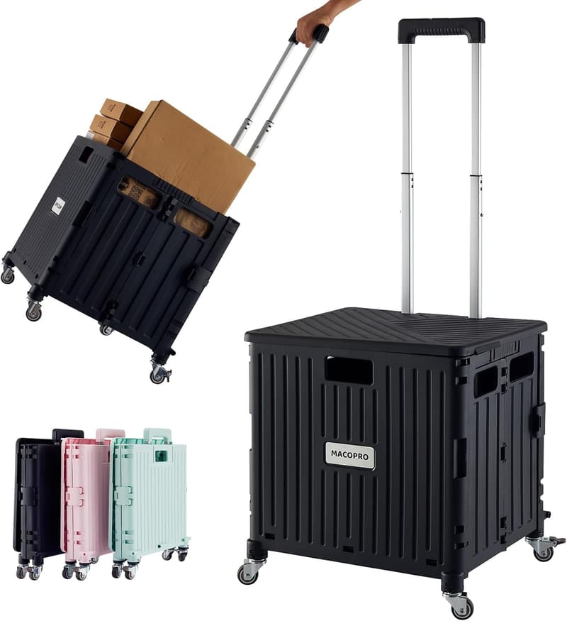 Portable Collapsible Utility Cart with Lid and 4 Wheels (黑色的)
