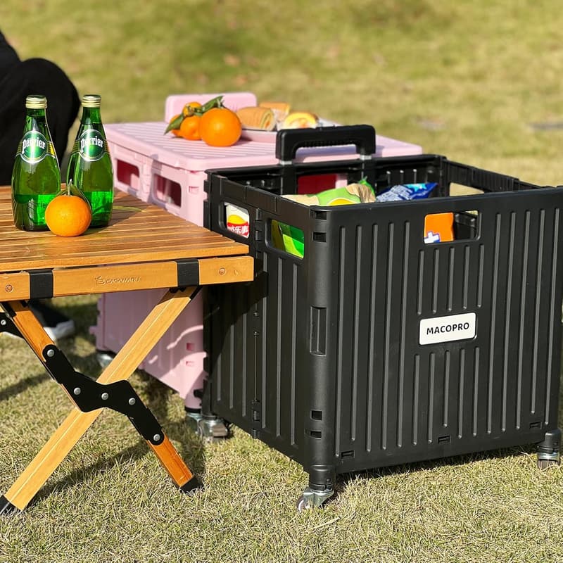 Portable Collapsible Utility Cart with Lid and 4 Wheels (黑色的)