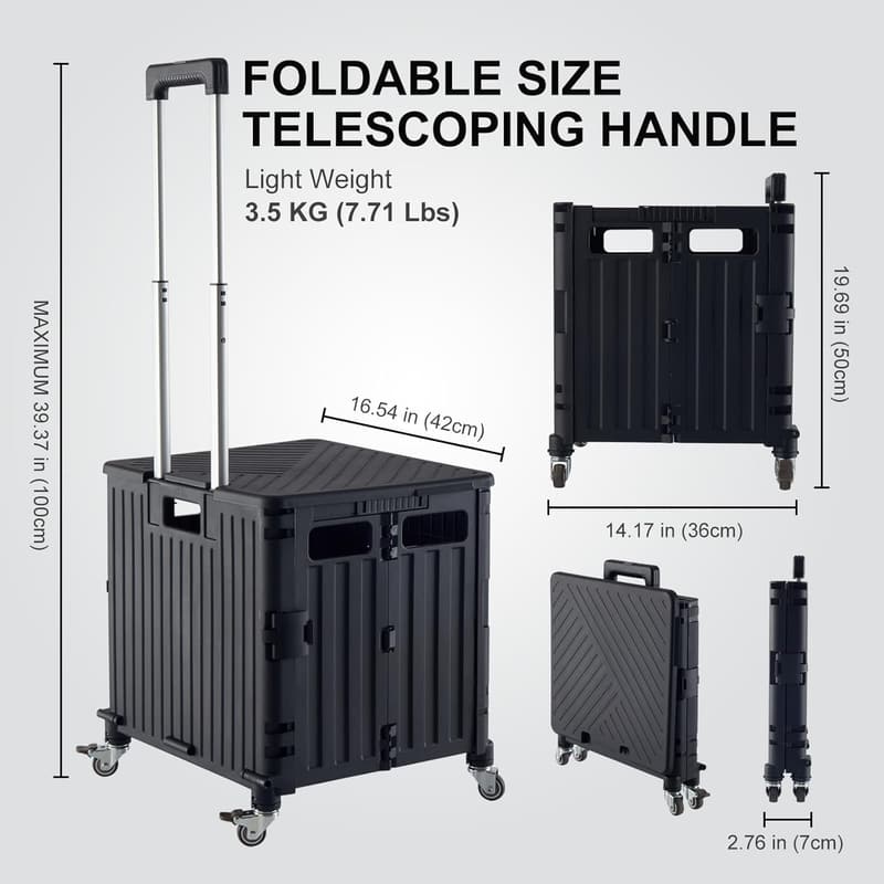 Portable Collapsible Utility Cart with Lid and 4 Wheels (黑色的)