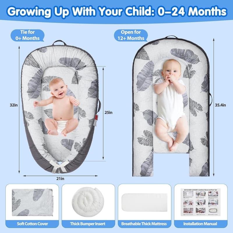 Breathable Portable Baby Lounger for Newborns 0-24 Months