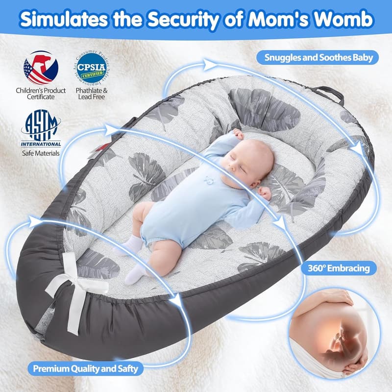 Breathable Portable Baby Lounger for Newborns 0-24 Months