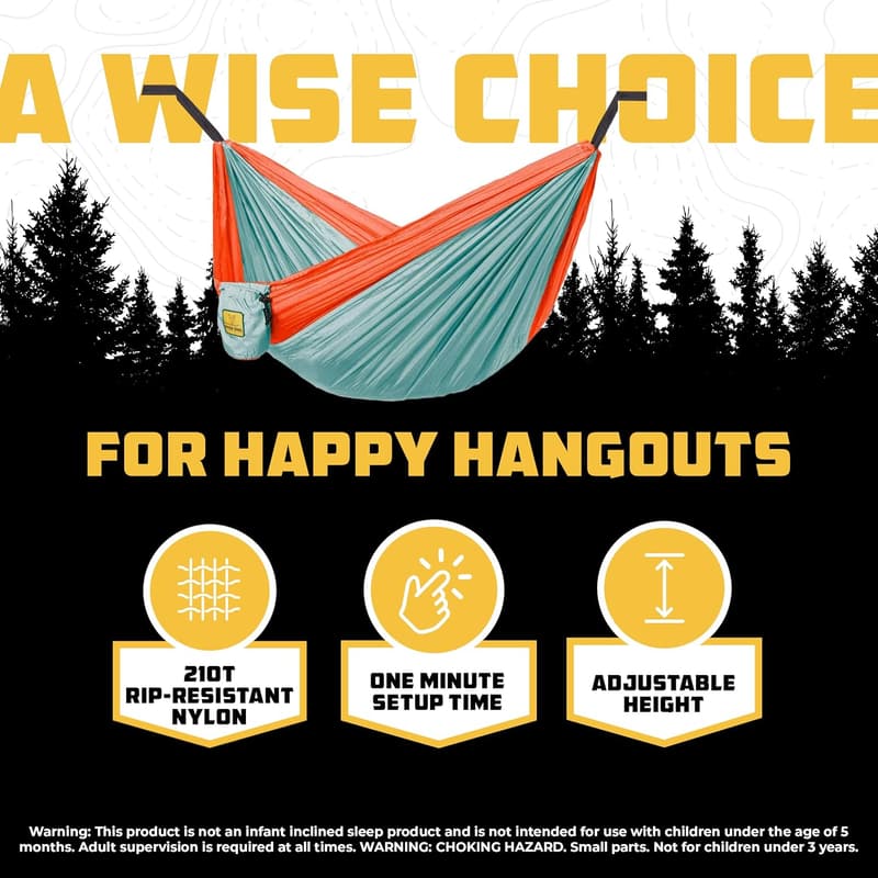 Portable Camping Hammock - Lightweight Parachute Nylon, 500lbs Capacity