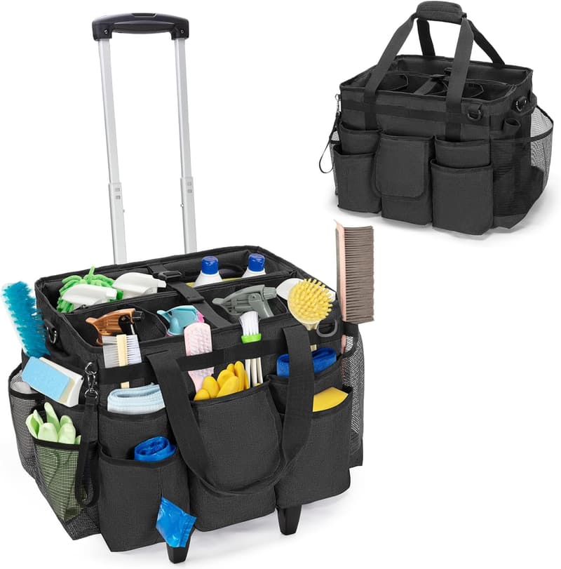 Portable Rolling Cleaning Bag with Trolley for Housekeepers