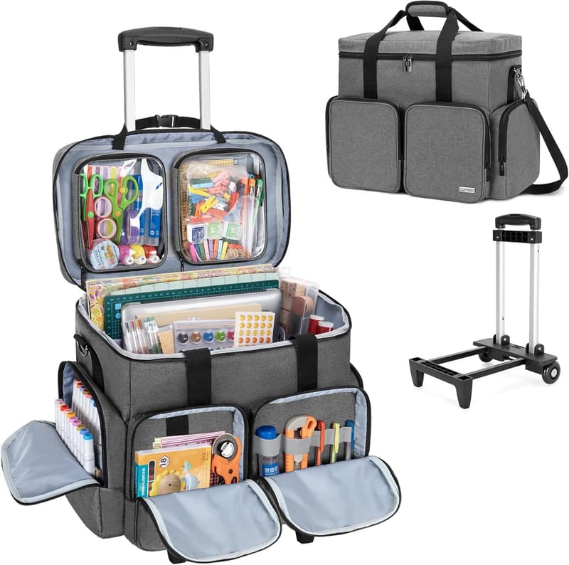 Rolling Scrapbook Tote with Trolley for Craft Supplies