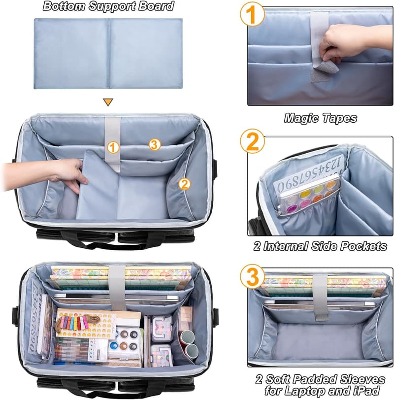Rolling Scrapbook Tote with Trolley for Craft Supplies