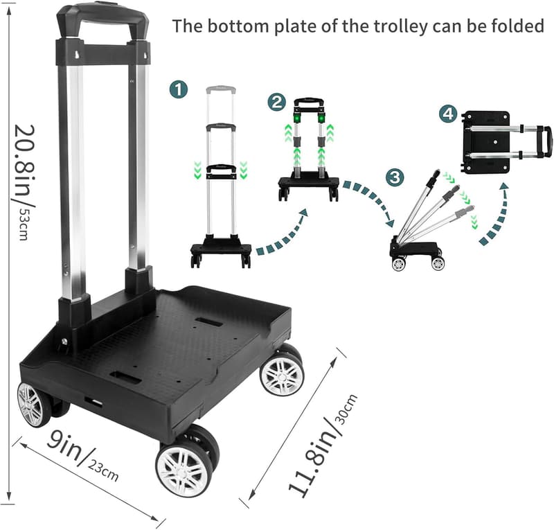 Foldable Wheeled Backpack Trolley Cart for Travel, Aluminum Alloy