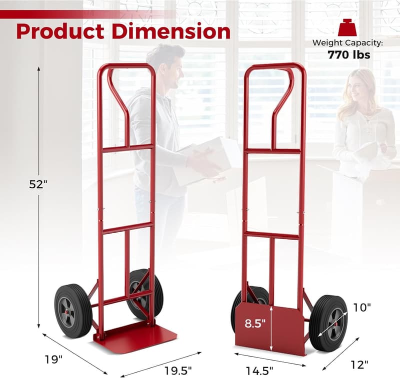 Heavy-Duty Hand Truck Dolly with 660LBS Capacity and Rubber Wheels