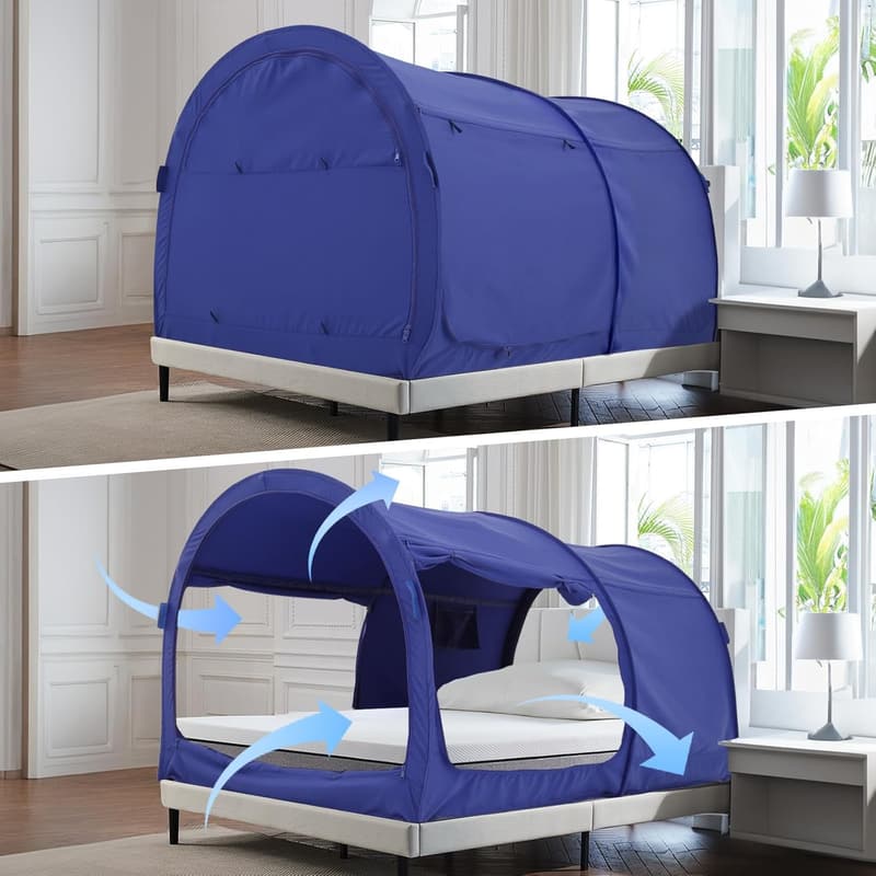 Twin Size Indoor Bed Canopy Tent – Portable Grey Privacy Curtain